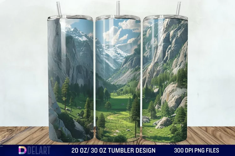 3D Green Landscape Mountain Tumbler Wrap