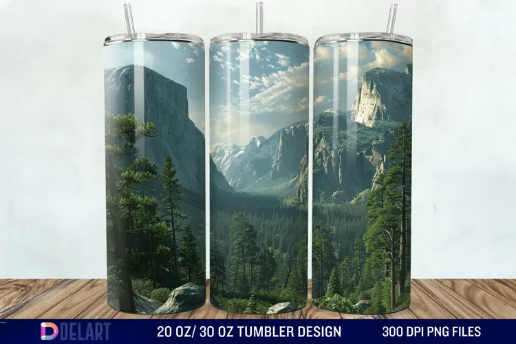 3D Green Landscape Mountain Tumbler Wrap