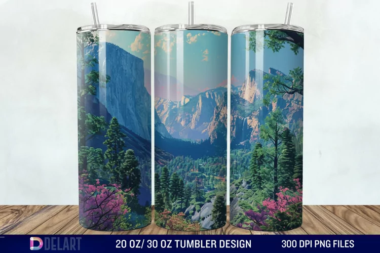 3D Green Landscape Mountain Tumbler Wrap