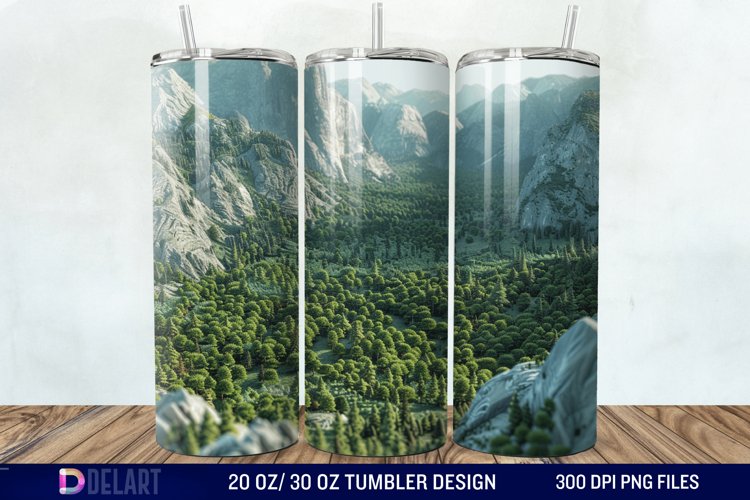 3D Green Landscape Mountain Tumbler Wrap example image 1