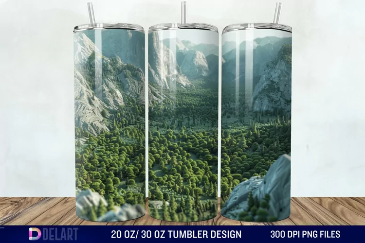 3D Green Landscape Mountain Tumbler Wrap