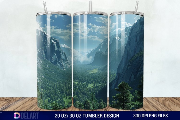 3D Green Landscape Mountain Tumbler Wrap example image 1
