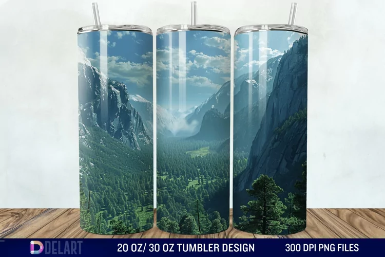 3D Green Landscape Mountain Tumbler Wrap