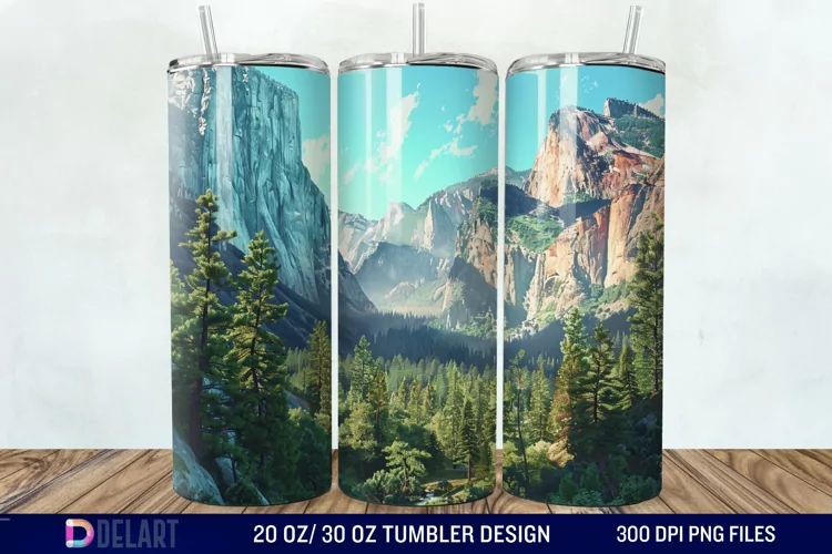 3D Green Landscape Mountain Tumbler Wrap