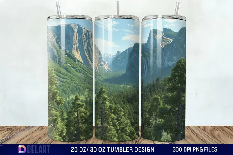 3D Green Landscape Mountain Tumbler Wrap