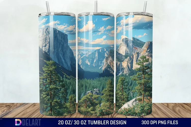 3D Green Landscape Mountain Tumbler Wrap