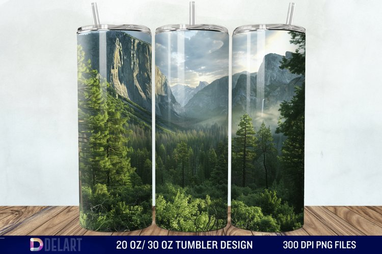 3D Green Landscape Mountain Tumbler Wrap example image 1