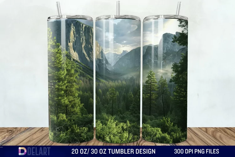 3D Green Landscape Mountain Tumbler Wrap