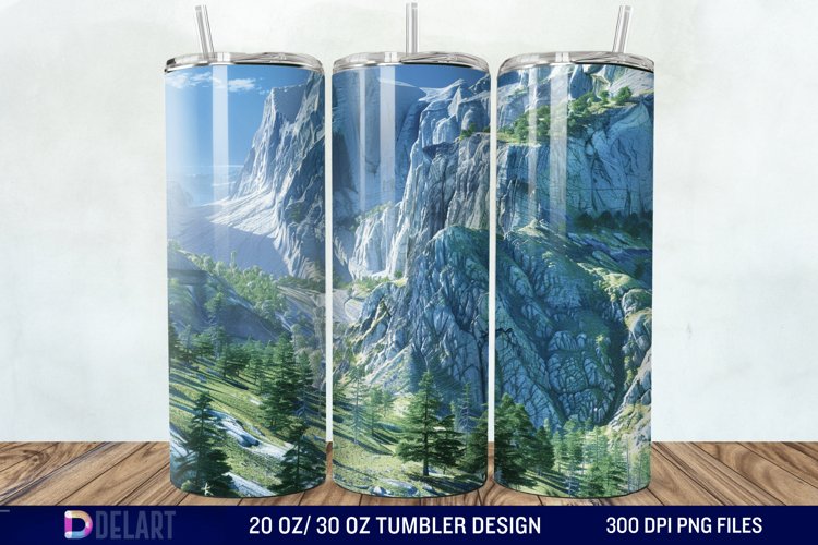 3D Green Landscape Mountain Tumbler Wrap