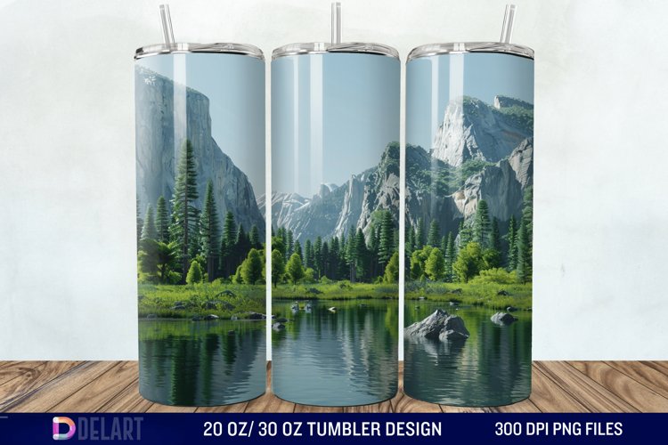3D Green Landscape Mountain Tumbler Wrap example image 1