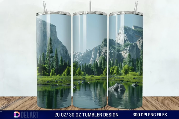 3D Green Landscape Mountain Tumbler Wrap