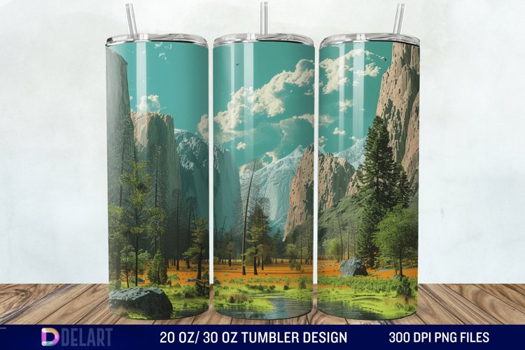 3D Green Landscape Mountain Tumbler Wrap example image 1
