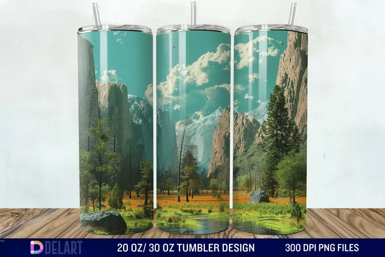 3D Green Landscape Mountain Tumbler Wrap