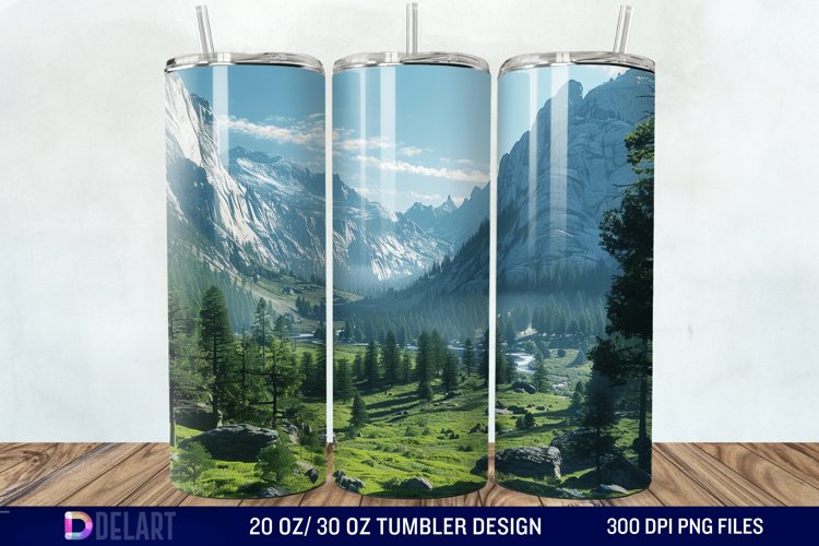 3D Green Landscape Mountain Tumbler Wrap example image 1