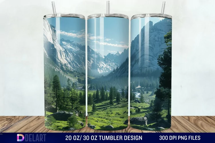 3D Green Landscape Mountain Tumbler Wrap