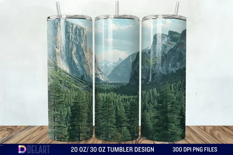 3D Green Landscape Mountain Tumbler Wrap