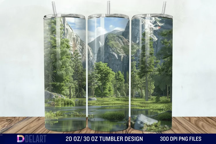 3D Green Landscape Mountain Tumbler Wrap