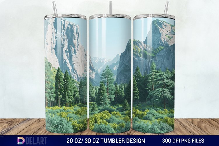 3D Green Landscape Mountain Tumbler Wrap example image 1