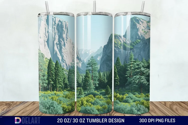 3D Green Landscape Mountain Tumbler Wrap