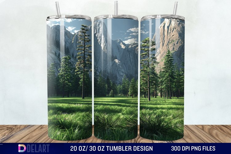 3D Green Landscape Mountain Tumbler Wrap example image 1