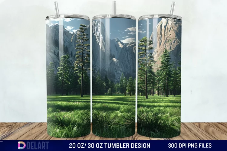 3D Green Landscape Mountain Tumbler Wrap