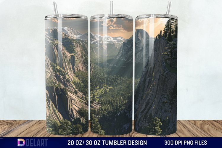 3D Green Landscape Mountain Tumbler Wrap example image 1