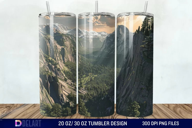 3D Green Landscape Mountain Tumbler Wrap