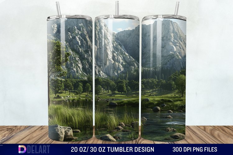 3D Green Landscape Mountain Tumbler Wrap example image 1