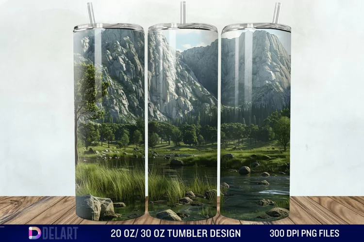 3D Green Landscape Mountain Tumbler Wrap