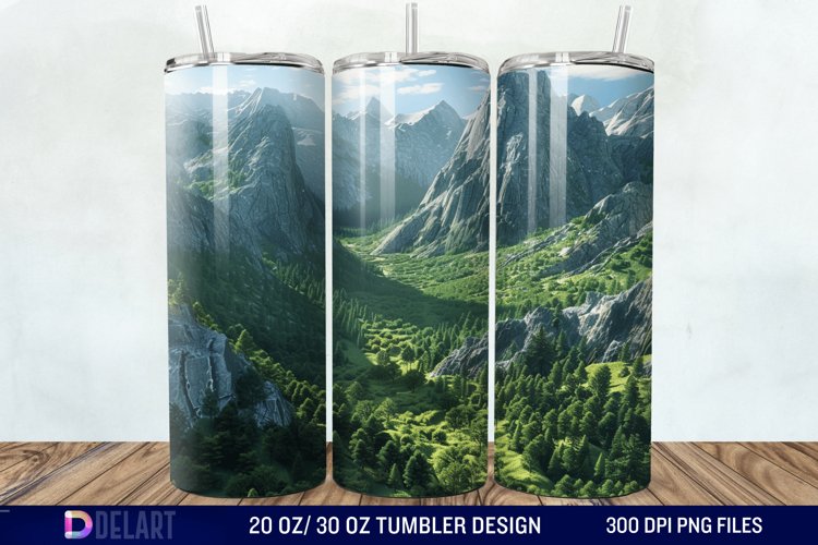 3D Green Landscape Mountain Tumbler Wrap example image 1