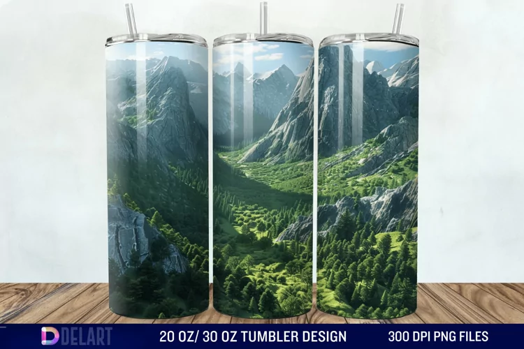 3D Green Landscape Mountain Tumbler Wrap
