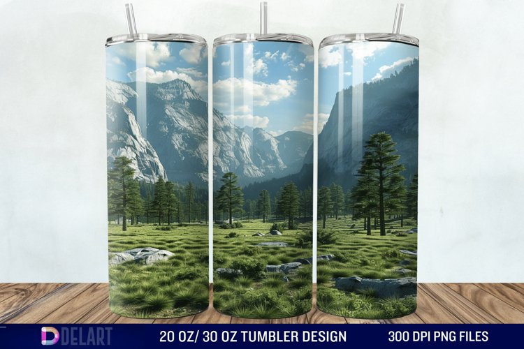 3D Green Landscape Mountain Tumbler Wrap example image 1