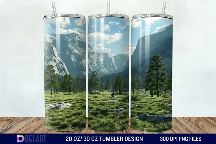 3D Green Landscape Mountain Tumbler Wrap