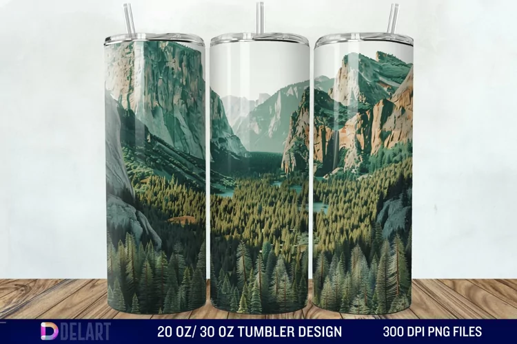 3D Green Landscape Mountain Tumbler Wrap