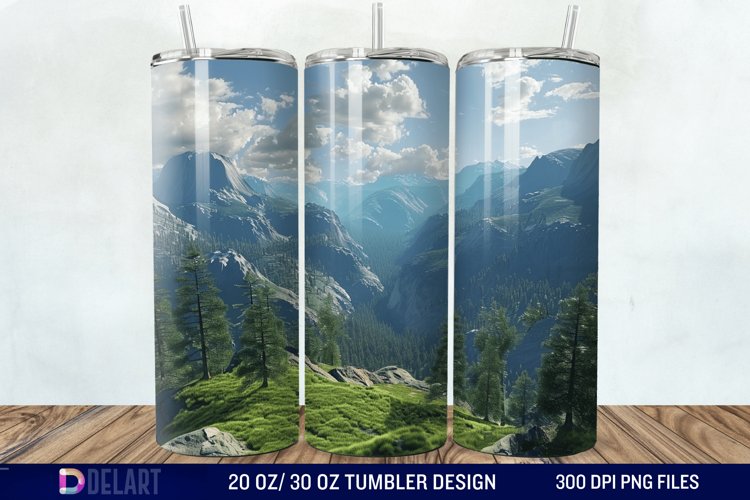 3D Green Landscape Mountain Tumbler Wrap example image 1