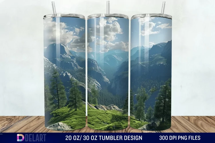 3D Green Landscape Mountain Tumbler Wrap