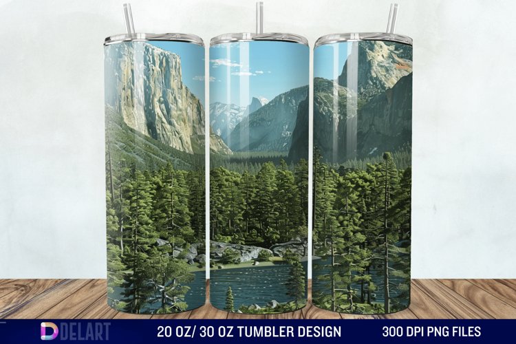 3D Green Landscape Mountain Tumbler Wrap example image 1