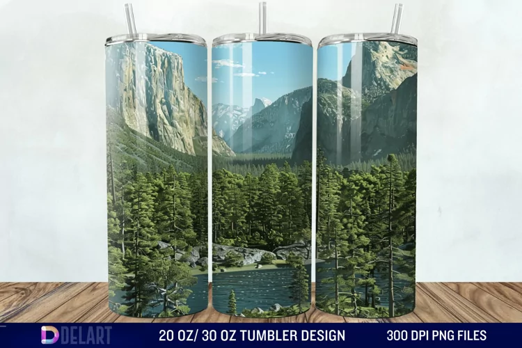 3D Green Landscape Mountain Tumbler Wrap