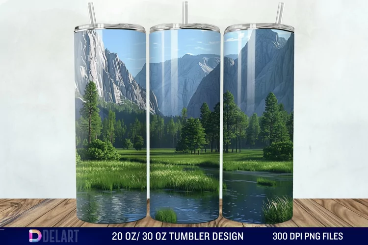 3D Green Landscape Mountain Tumbler Wrap
