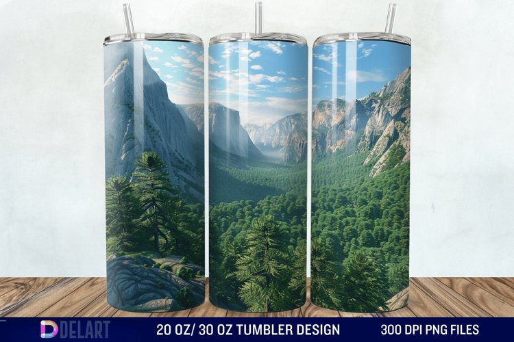 3D Green Landscape Mountain Tumbler Wrap example image 1