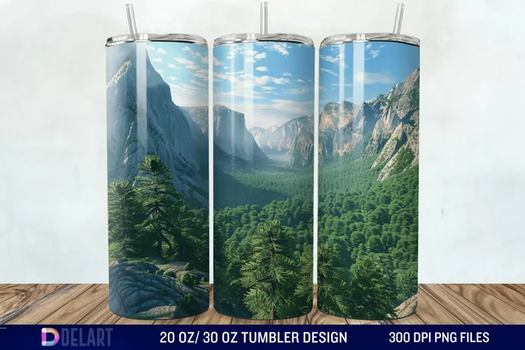 3D Green Landscape Mountain Tumbler Wrap