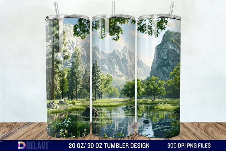 3D Green Landscape Mountain Tumbler Wrap example image 1