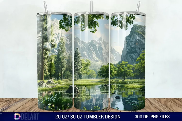 3D Green Landscape Mountain Tumbler Wrap