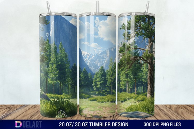3D Green Landscape Mountain Tumbler Wrap example image 1