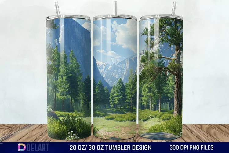 3D Green Landscape Mountain Tumbler Wrap