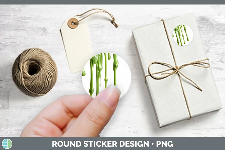 3D Green Slime Stickers | Round Labels Designs