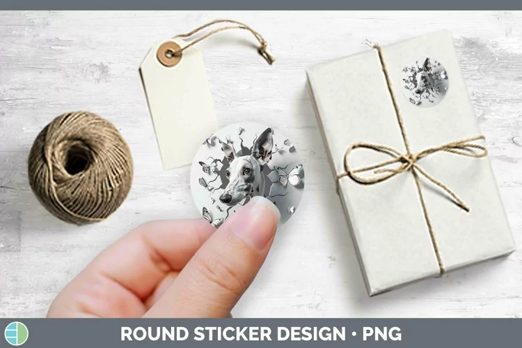 3D Greyhound Stickers | Round Labels Designs