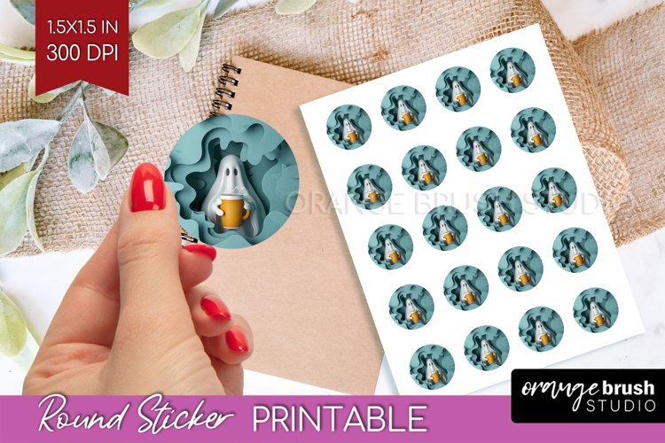 3D Halloween Round Sticker - Spooky Printable Sticker Sheet