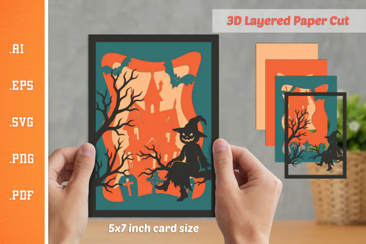 Halloween Pumpkin Witch - 3D Layered Paper Cut SVG