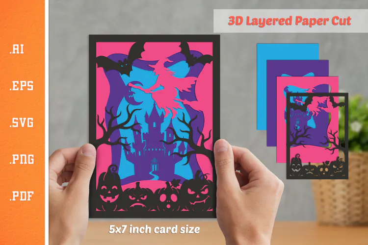 Halloween Card - 3D Layered Paper Cut SVG